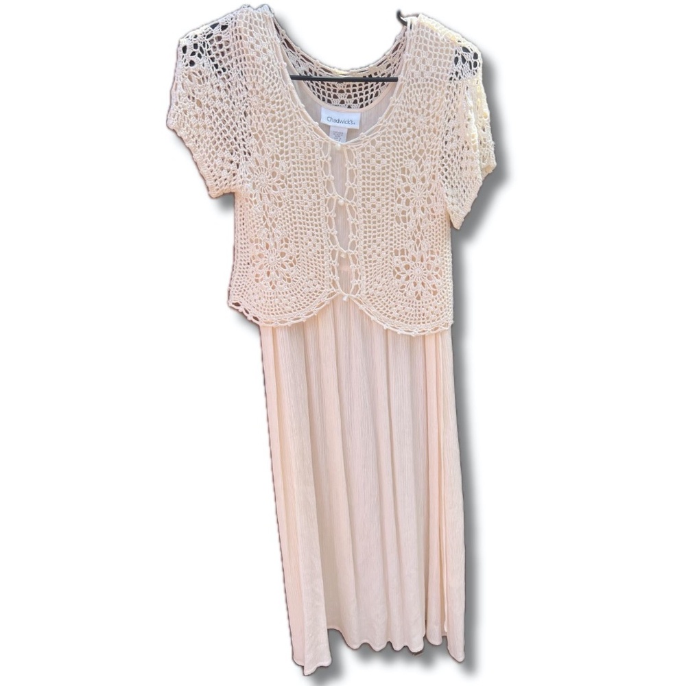 🌻Beautiful 90s Style Ivory Chadwicks Crochet Sweater Flowy Dress🌻